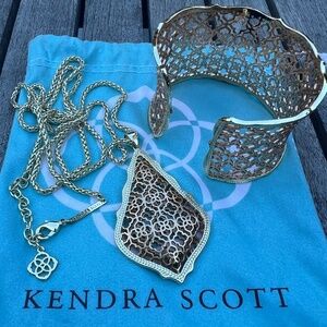 Kendra Scott Aiden Pendant Necklace & Candice Cuff Bracelet in Rose Gold & Gold